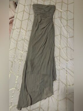 Zara Strapless Pleated Maxi dress in Soft taupe